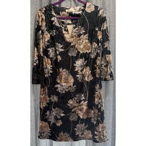 Anthropologie Aryeh Women's Black Floral 3/4 bell Sleeve Velour Dress Size Large